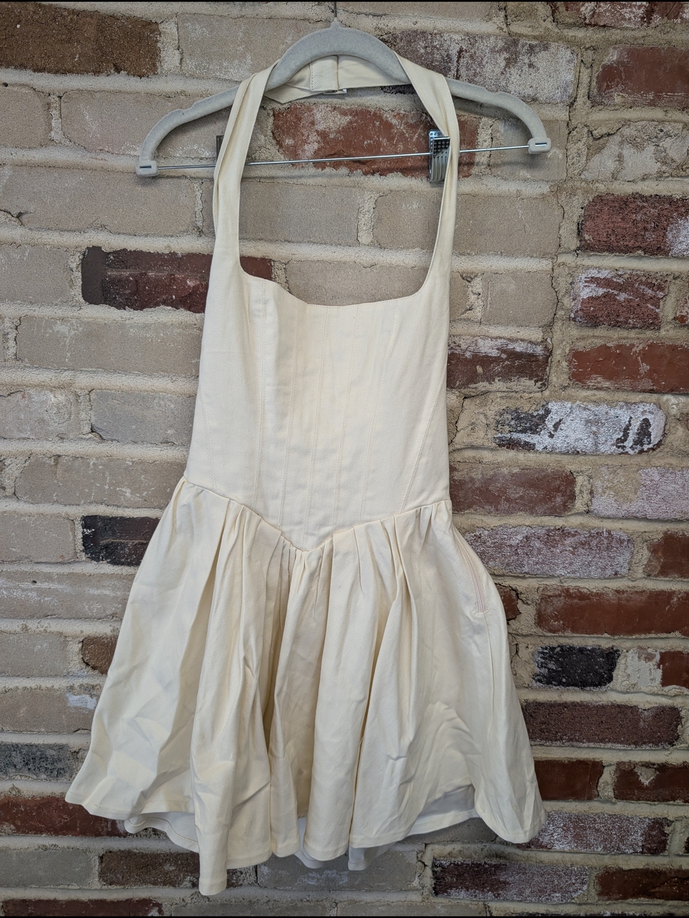The Vintage Shop Cream Halter Mini Dress